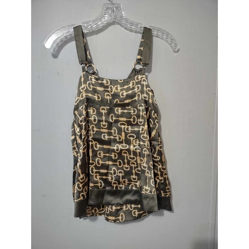 VTG Y2K Bebe Silk Tunic Top Womens XS Horsebit Print Chain V Neck Blouse - Picture 2 of 4
